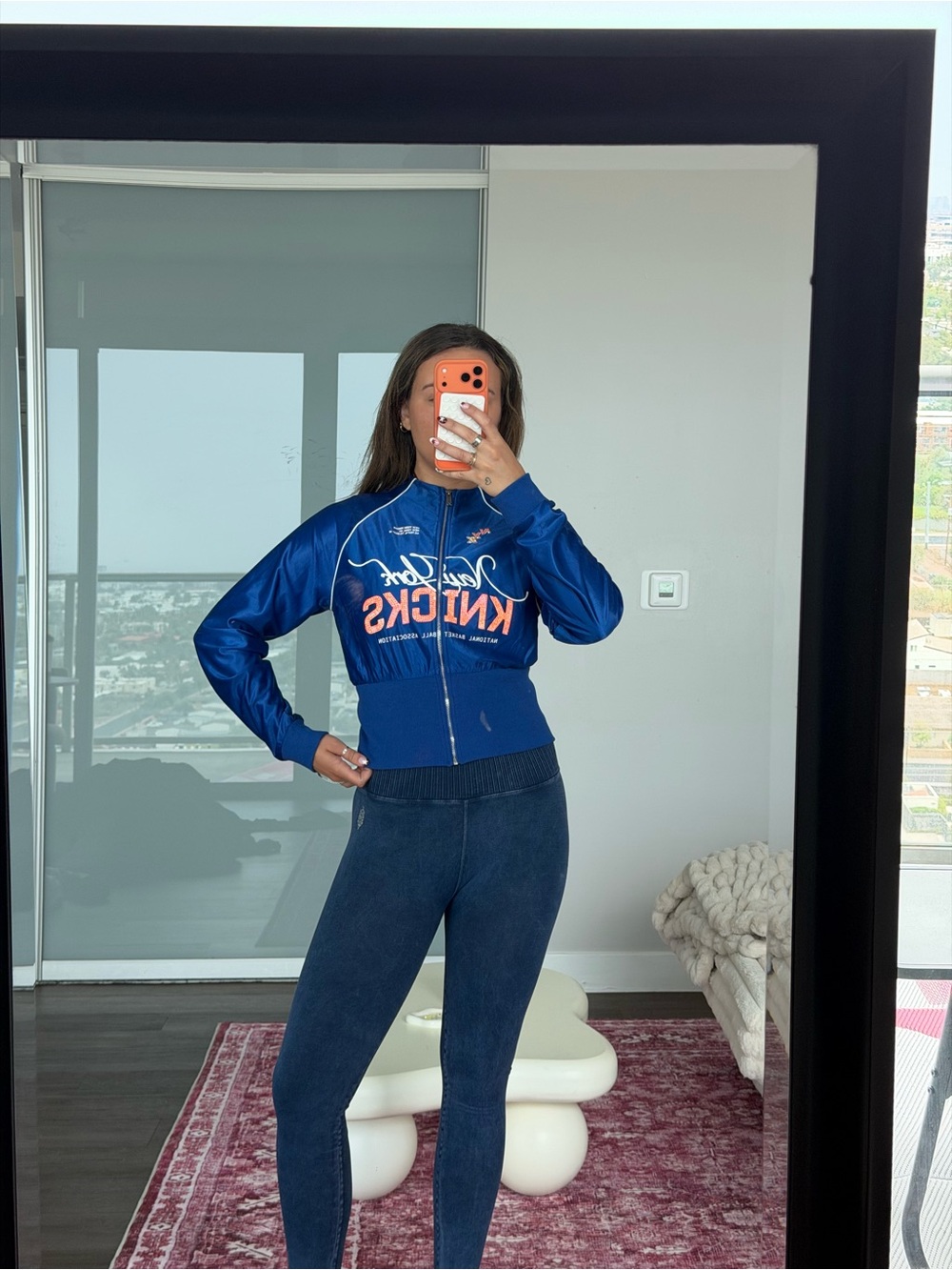 Knicks Blue Satin Bomber Jacket - Women's Zip Front
